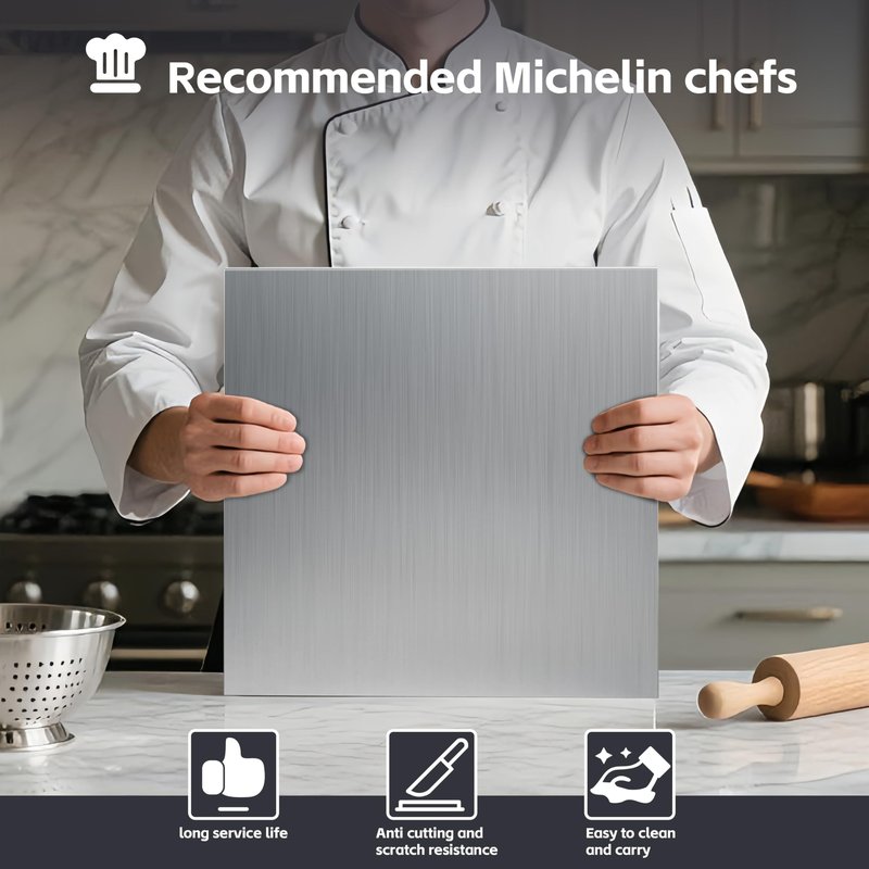 Stainless Steel Cutting Board, Kneading Board Baking Board, Countertop Chopping Boards for Meat, Fruits, Vegetables, and Bread, Easy To Clean (19.7”X27.6“)