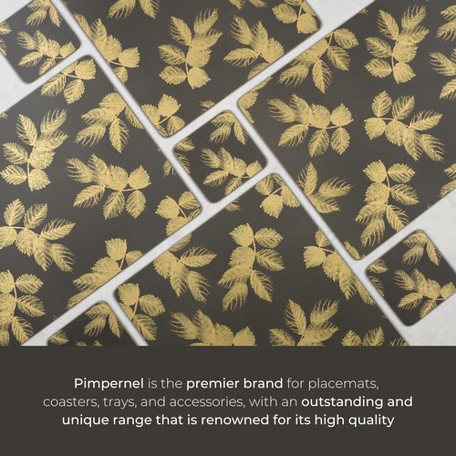 Pimpernel Sara Miller London Chelsea Collection Placemats, Set of 4 – (15.7" x 11.7") Stylish Gold Foil Leaves, Rectangular Cork-Backed Dining Mats, Durable, Heat & Stain Resistant