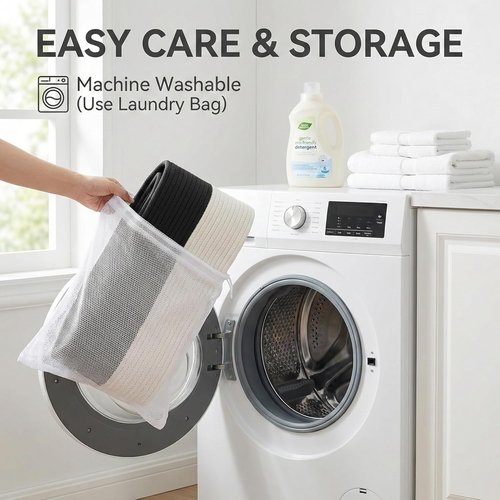JMvicyroam 65L Extra Large Woven Cotton Rope Blanket Basket - Stylish Storage Hamper for Pillows, Comforters & Toys - Machine Washable, White & Black