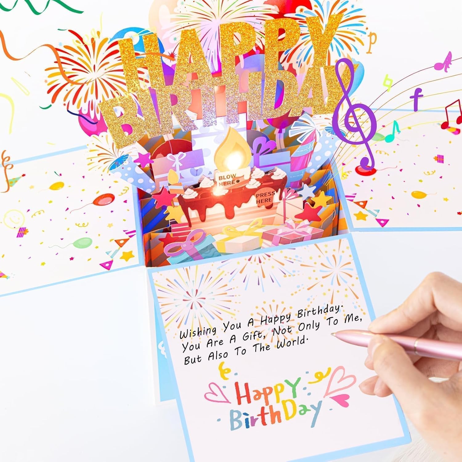 Skiennix Large Pop-Up Birthday Cards - Blowable Lights & Music | 3D Greeting Cards for All Ages