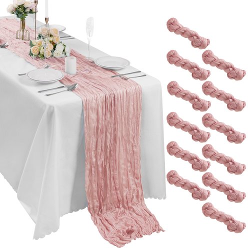 Bailarina 25 Pack Cheesecloth Table Runner 17x108 Inch Long Gauze Cheese Cloth 9ft Wrinkled Sheer Table Runner for Wedding Reception Birthday Party Table Decoration (Dusty Pink)