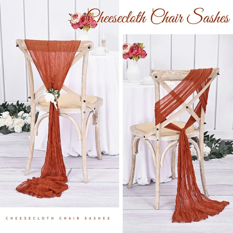 REWOMC 36 Pcs Terracotta Cheesecloth Chair Sashes, 16 x 108 inch Gauze Fabric Washable Chair Sashes Bows Designed for Aisle Decorations Universal Chair Cover Decor for Wedding Reception Party Banquet
