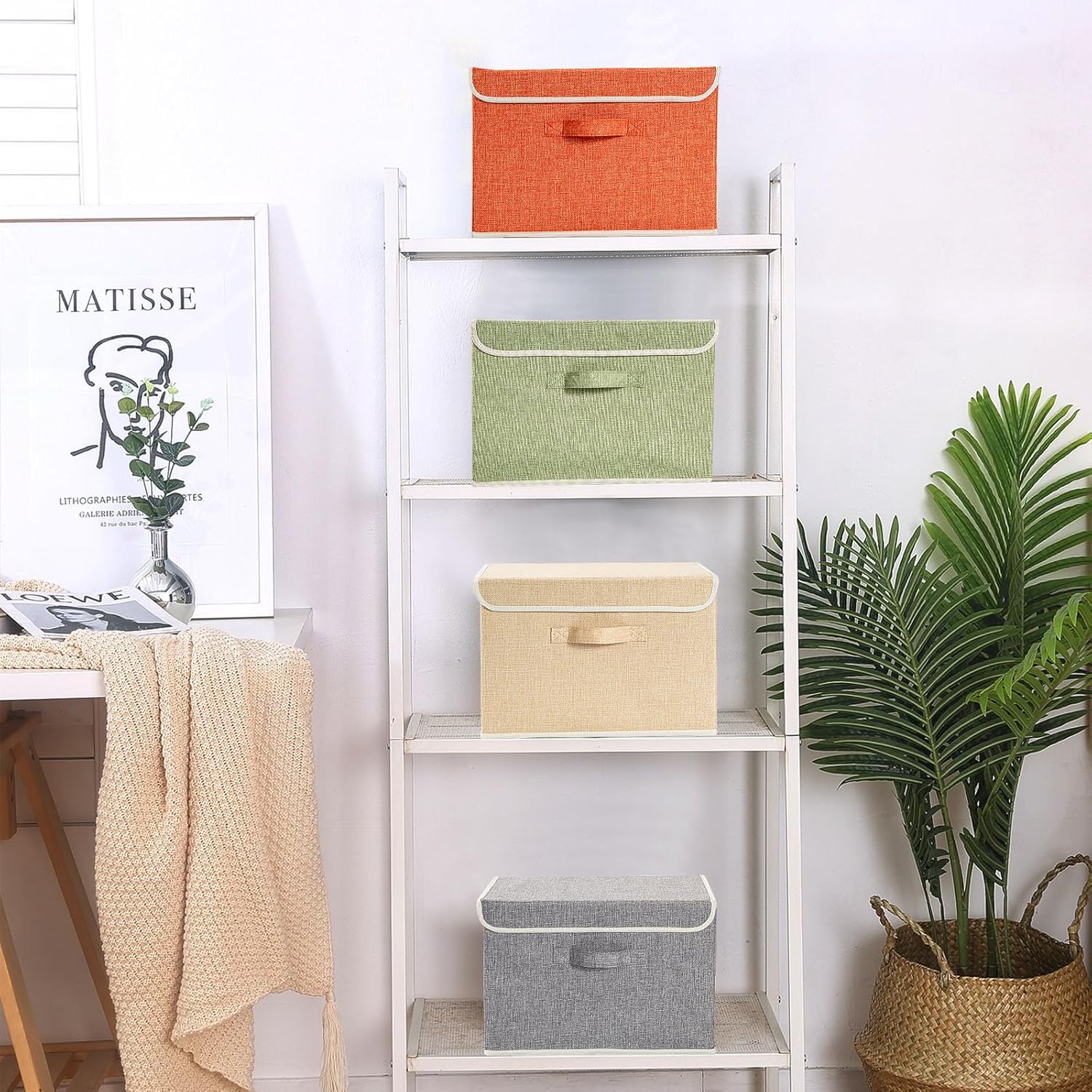 Skiennix Storage Bins - Foldable Clothing Storage Box with Lid & Handle | 4 Color Set, 15L x 10W x 10H Inch