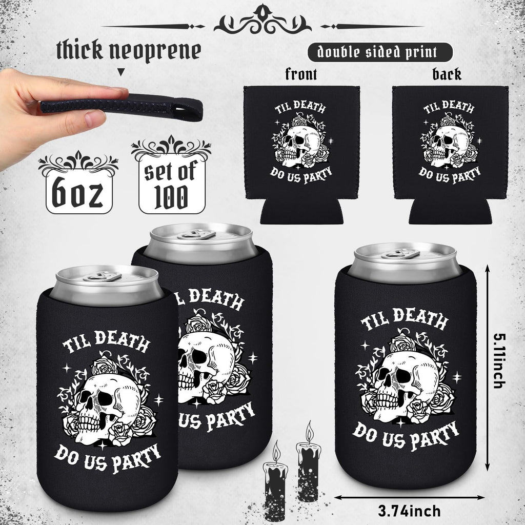 Suttmin 100 Pcs Till Death Beverage Sleeves Till Death Do Us Party Can Coolie Holder Bachelorette Can Sleeves for Gothic Halloween Bridal Shower Rock Roll Party Supplies