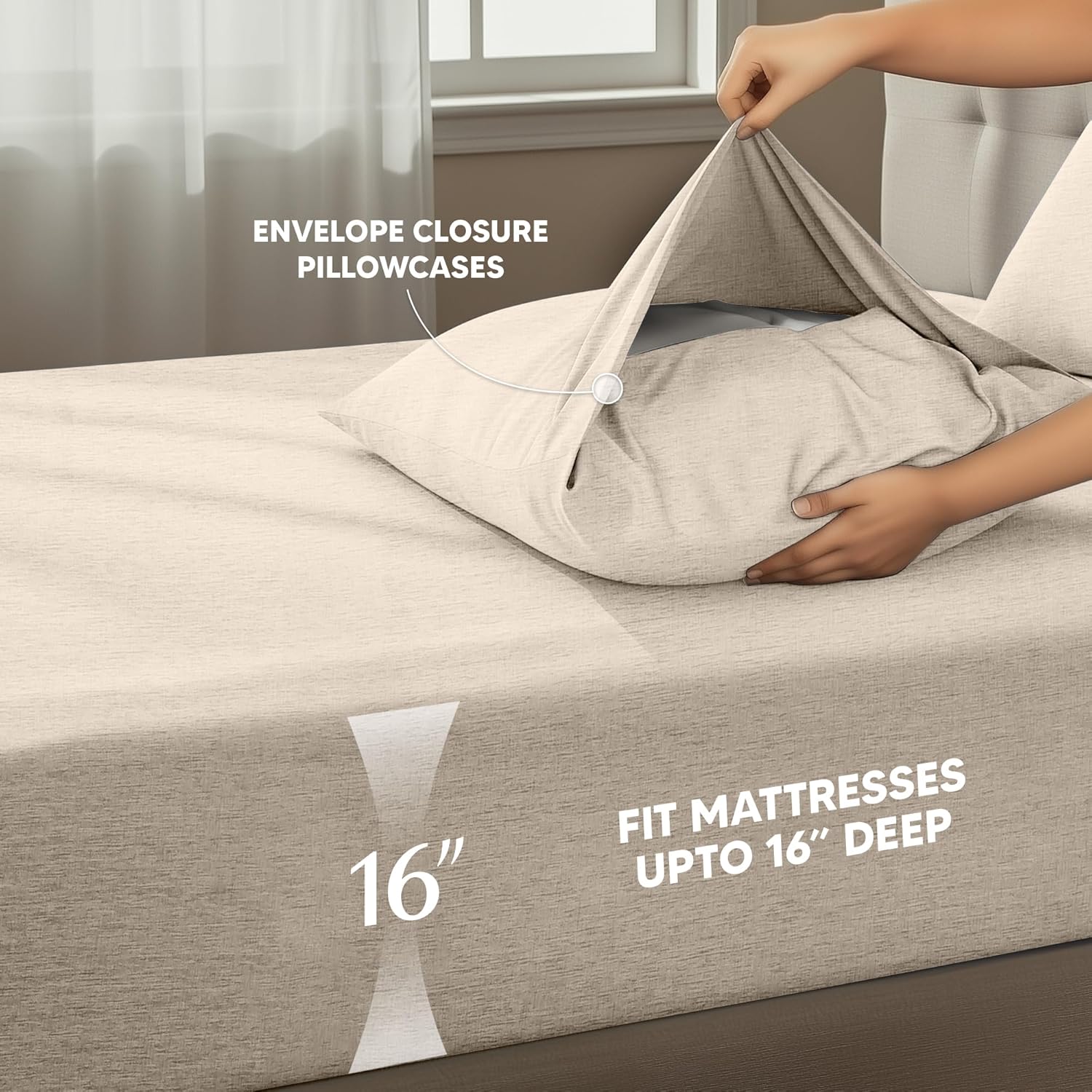 Utopia Bedding King Size Sheet Set - Soft, Breathable Microfiber | 4-Piece in Heather Beige