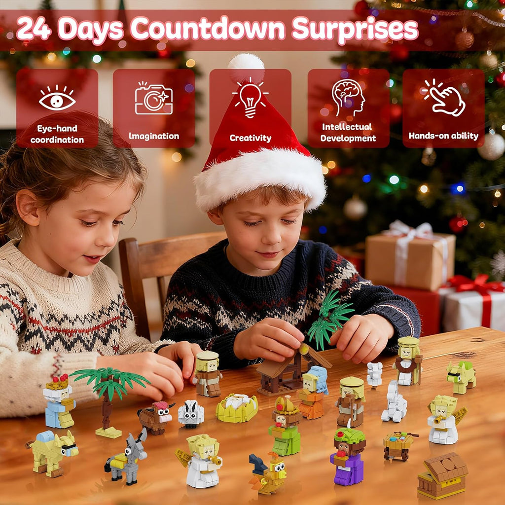Nativity Advent Calendar 2025 - 24-Day Building Blocks Countdown Set for Kids & Adults