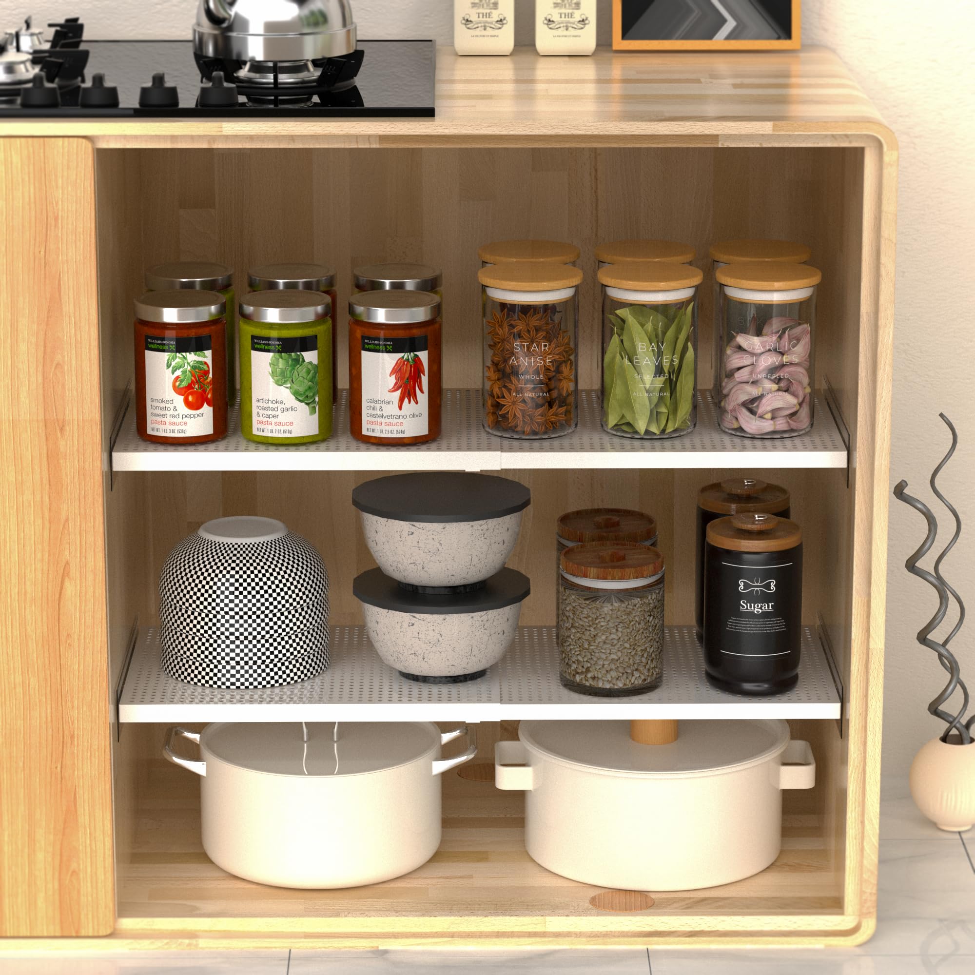 WEJIPP Closet Shelf Divider Expandable Cabinet Storage Shelving Rack Heavy Duty Metal DIY Tension Shelf Separator for Cabinet Wardrobe Cupboard Pantry Kitchen Bedroom,White,2packs