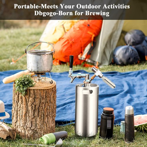 Dbgogo 128oz Mini Keg Growler Tap System, Stainless Steel Mini Keg with 0-60 PSI Mini Co2 Regulator & Self-Closing Beer Faucet, Portable Mini Kegerator for Home to Keep Craft Beer Carbonated and Fresh