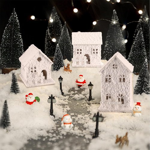 Gerrii Christmas Village Houses Set - 17 Pcs Winter Figurines with Santa | White Desktop Ornament for Holiday Decor