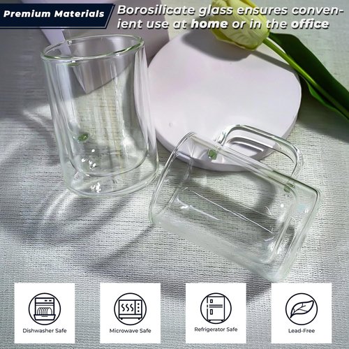 Aquach 12 oz Double Walled Glass Coffee Mugs with Handle, 2-Pack - Ideal for Latte, Cappuccino and Tea