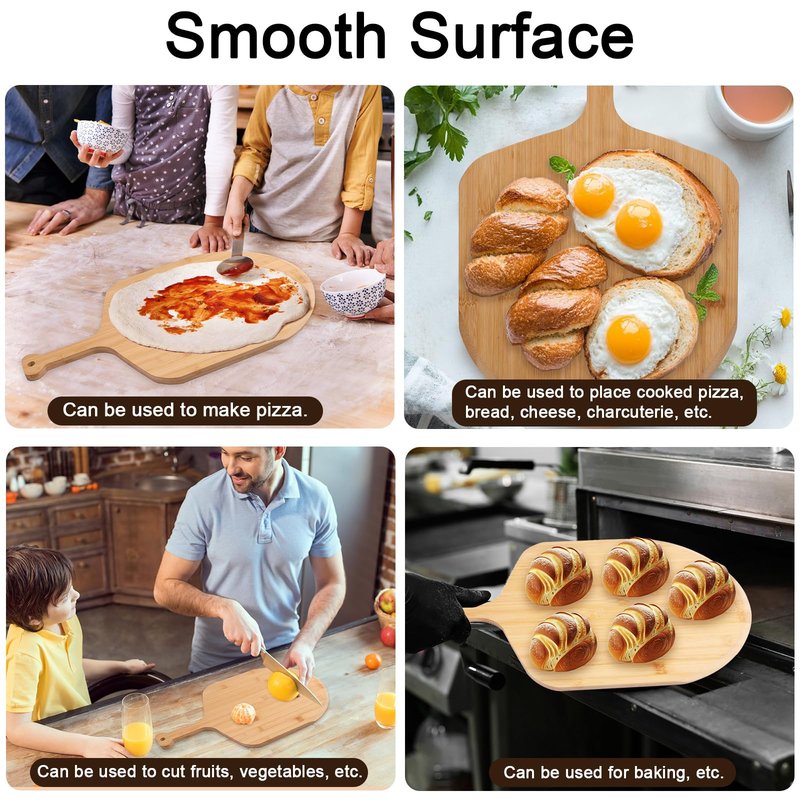 Tvorvik Bamboo Pizza Peel - 18.5"x12.2" with 12" Pizza Cutting Board, Pizza Paddle Spatula with 8 Slice Grooves, also fit for Cheese Bread Fruit Vegetables