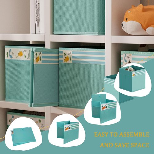 Homyfort Cube Storage Organizer Bins - 12x12 Inch Foldable Fabric Baskets with Handles for Clothes & Toys | Green