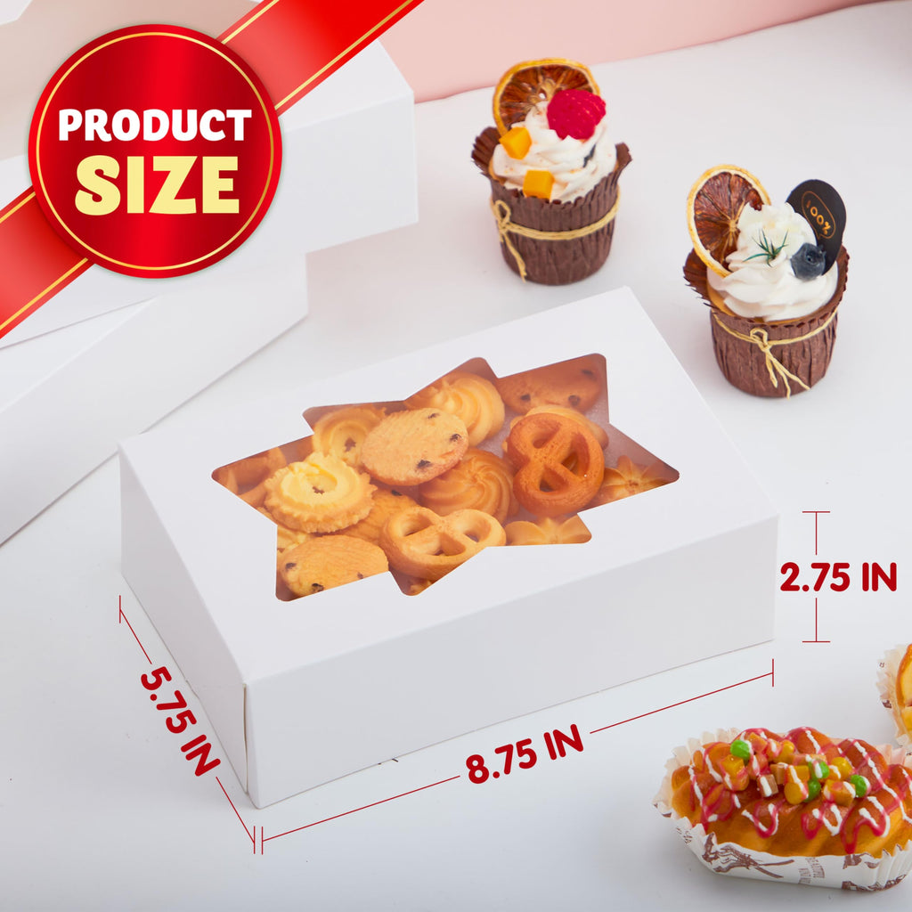 JOYIN 24 PCS Christmas Cookie Boxes for Gift Giving, 8.75’’ x 5.75’’ x 2.75’’ Xmas Holiday White Bakery Treat Boxes Containers with Window for Pastries, Cupcakes, Chocolate, Candy, Brownies, Donuts