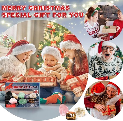 Crystal Advent Calendar 2024 - 24 Days of Gemstones & Geodes | DIY Bracelet & Necklace Kit for Kids