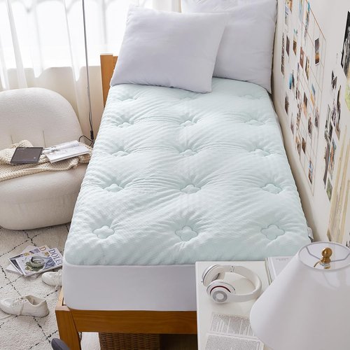 Hansleep Twin Mattress Pad - Memory Foam Topper for Back Pain Relief | Bamboo Viscose, 39" x 75", White