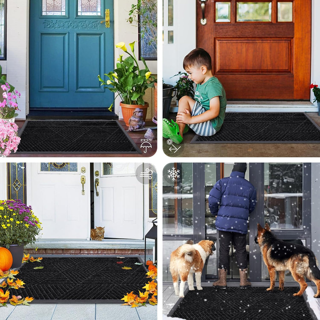 Smiry Heavy-Duty Rubber Doormat - Irregular Triangle Design | Traps Dirt & Moisture, Easy to Clean (29.5x17, Black)