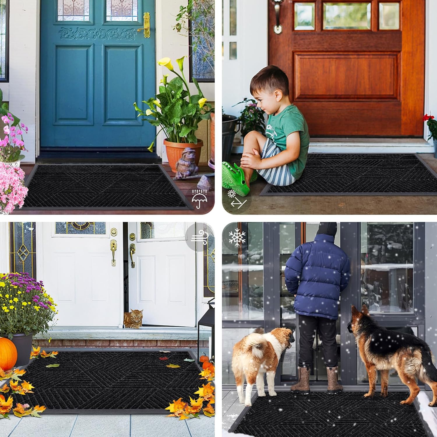 Smiry Heavy-Duty Rubber Doormat - Irregular Triangle Design | Traps Dirt & Moisture, Easy to Clean (29.5x17, Black)