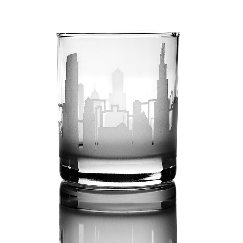 Greenline Goods Whiskey Glasses – 10 oz Drinkware for Chicago Lovers (Single Glass) - Etched with Chicago, IL Skyline - Premium Decorative Glassware