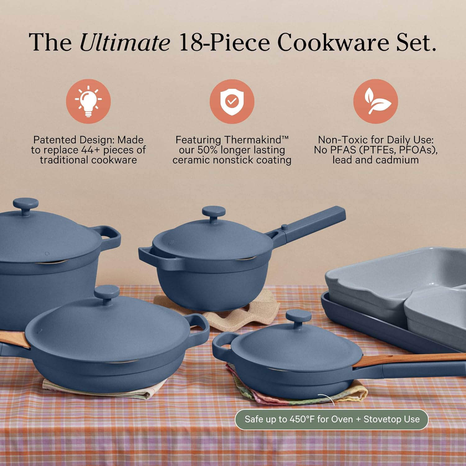 Our Place Ultimate Cookware Set - 18-Piece Nonstick Cookware Collection | Toxin-Free & Multifunctional | Blue Salt