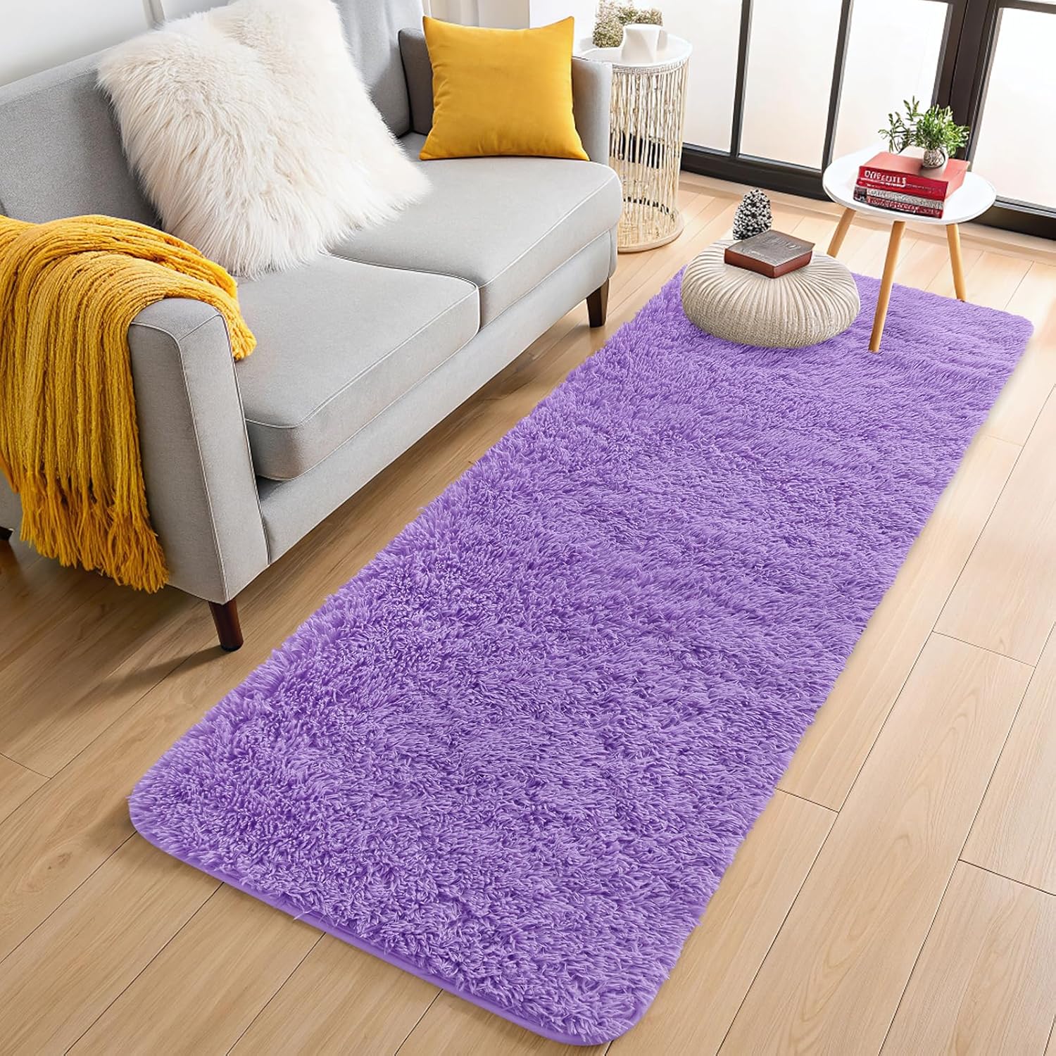 OLANLY 2x5 Soft Fluffy Machine Washable Runner Rug - Perfect for Hallway & Bedroom Decor | Purple