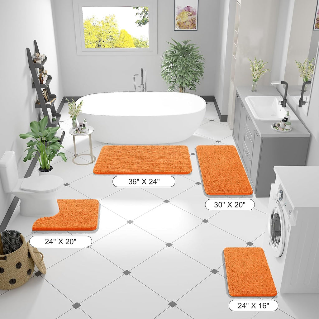 OLANLY Bathroom Runner Rug - Extra Soft Chenille, Quick Dry, Machine Washable | 59x20 Inches, Orange
