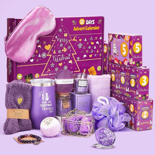 Advent Calendar | Unique 12 Days of Christmas Spa Gift Set for Women - Lavender Scented Candles, Mugs & More