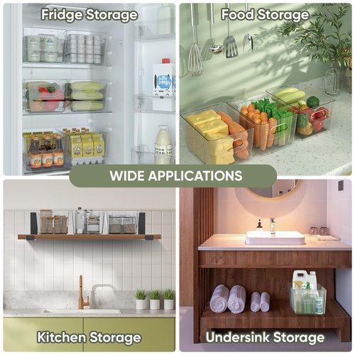 BALEINE Clear Plastic Storage Bins, Pantry Organization, BPA Free Stackable Refrigerator Organizers and Storage with Handles for Kitchen Fridge Cabinet Bathroom (4PK, 9.5x5.5x4.5)