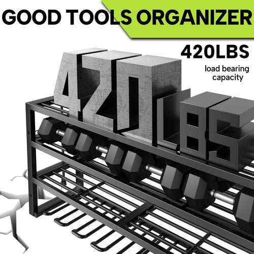 Large Power Tool Organizer by Heavy Duty Metal - Wall Mount with Charging Station & 8 Outlet Power Strip | Holds 420lbs