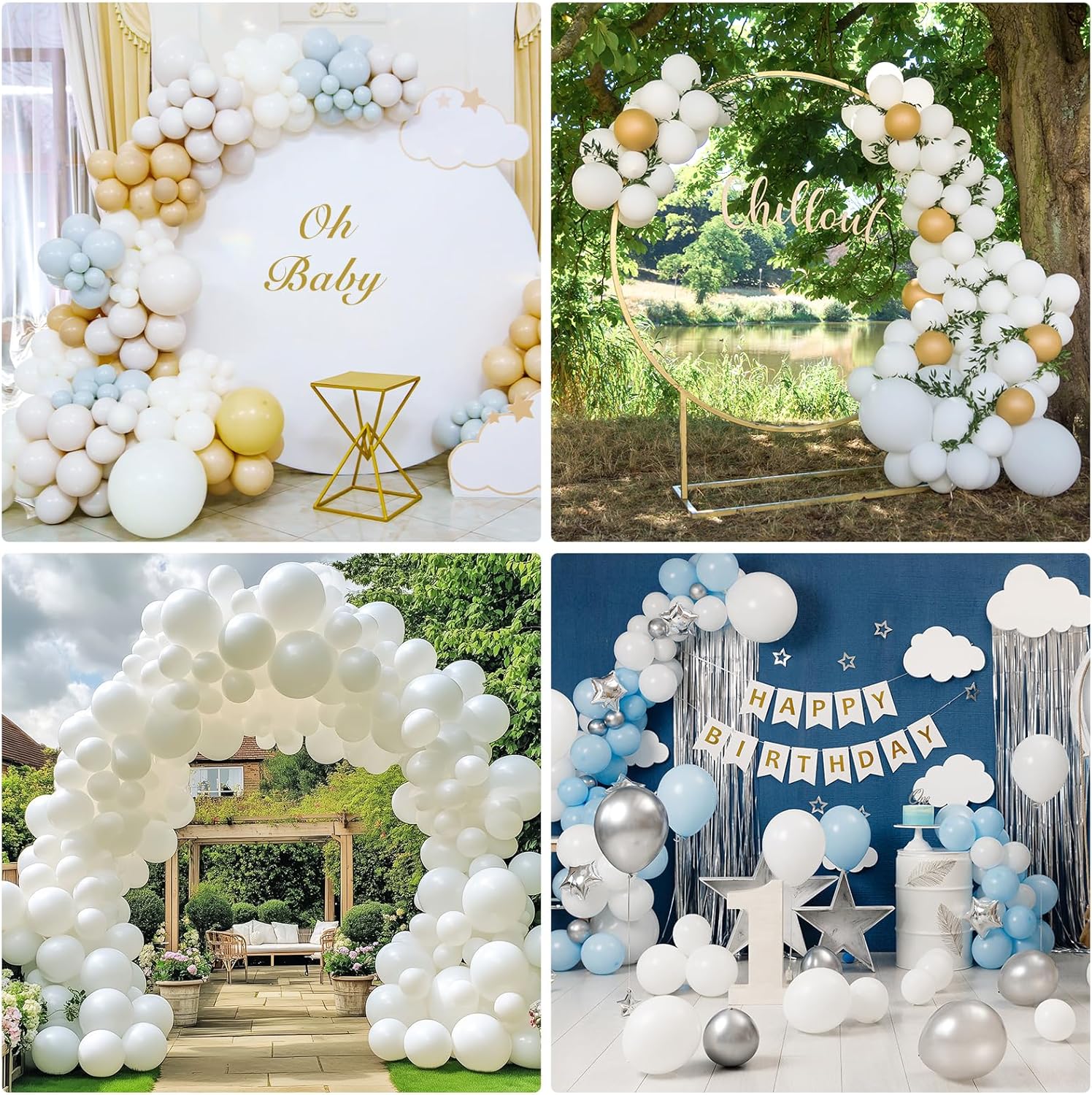RUBFAC White Balloons - 129-Piece Set in Various Sizes | Perfect for Weddings, Parties & Baby Showers