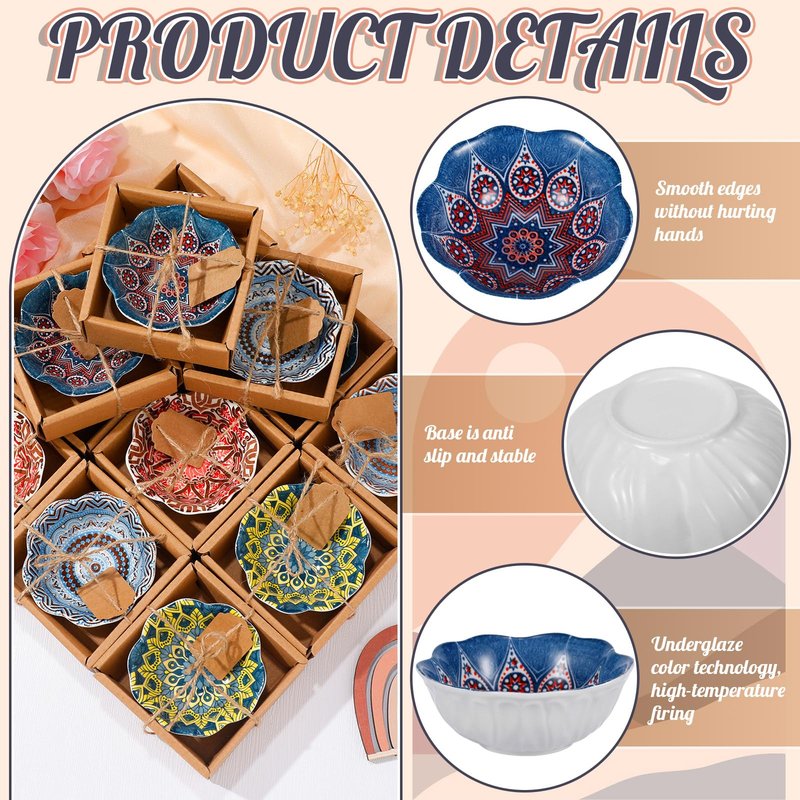 Yoande 24 Pcs Mexican Wedding Favors for Guests Bulk 3.3 Inches Small Ceramic Bowl Mexican Salsa Bowl Dipping Boho Pottery Dishes for Bridal Pooja Baby Shower Birthday Guest Gift Rustic Souvenirs