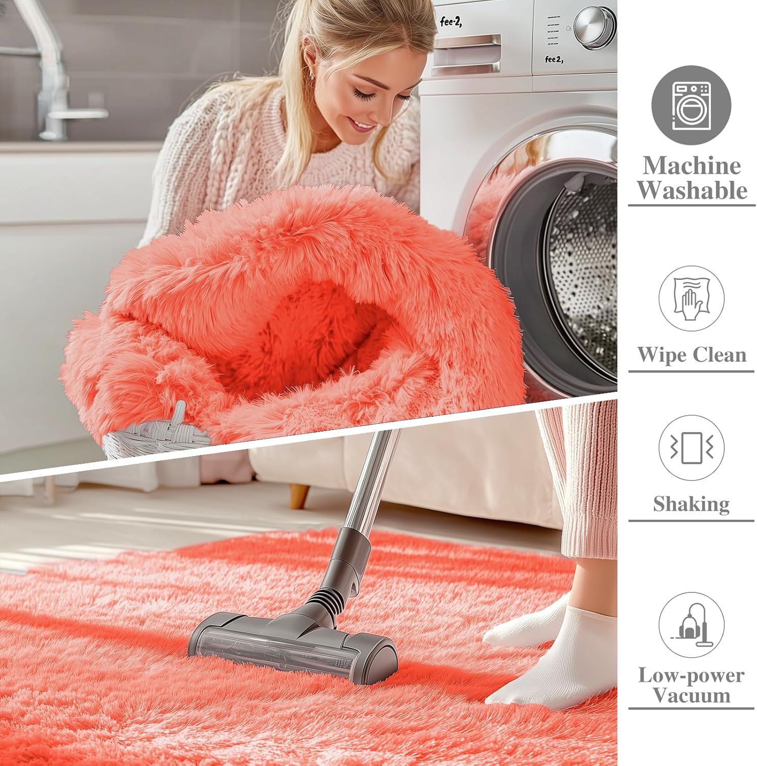 OLANLY Runner Rugs - Soft Fluffy Machine Washable 2x5 for Hallway & Bedroom | Coral Red Indoor Carpet