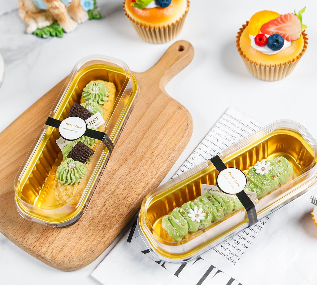 NPLUX 250 Pack Mini Cake Pans with Lids and Spoons Rectangular Aluminum Foil Baking Pans Mini Cheesecake Containers(6.8oz)