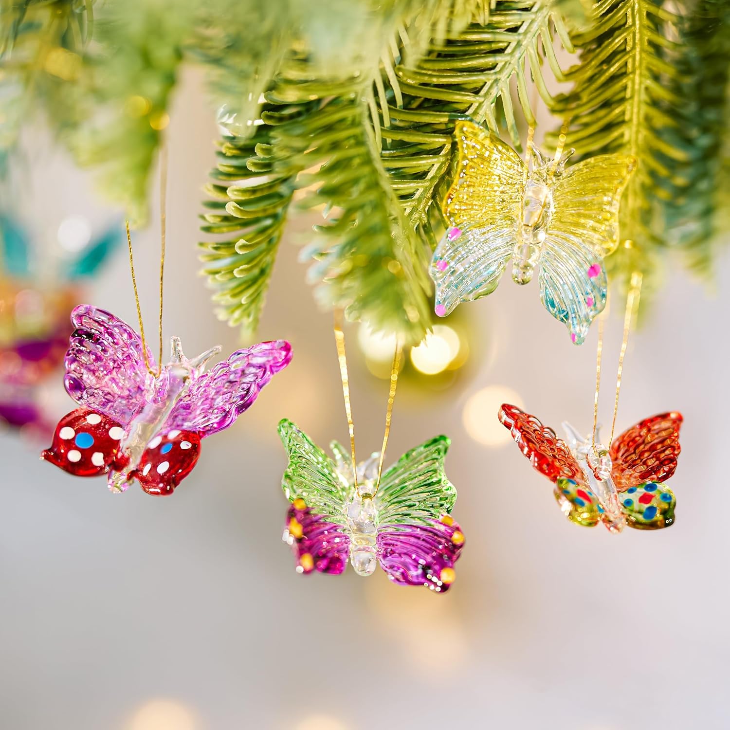 Skiennix Glass Butterfly Ornaments - 4pcs Hanging Crystal Decor for Home Windows | 1.7 Inch