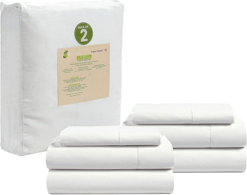 LANE LINEN 100% Organic Cotton Twin XL Sheets Set - Ultra Soft 3-Piece Percale Bedding, Fits Mattresses Up to 15" Deep - White (2 Pack)