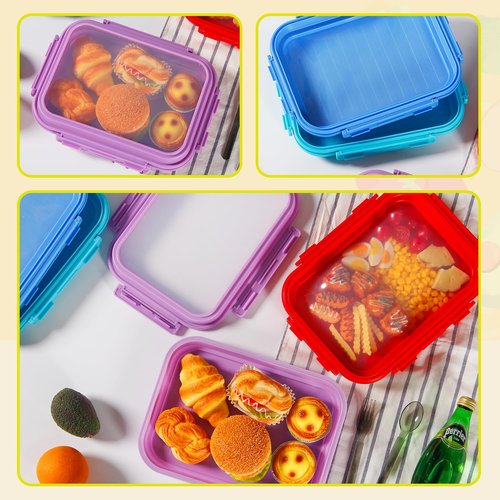 Mage Crab 2 Pack Silicone Food Fresh-Keeping Storage Containers with Lid, Dual-Shape Design, BPA-Free, Leakproof Lock Clips, Versatile Fridge Storage Containers, Space Saving & Expandable