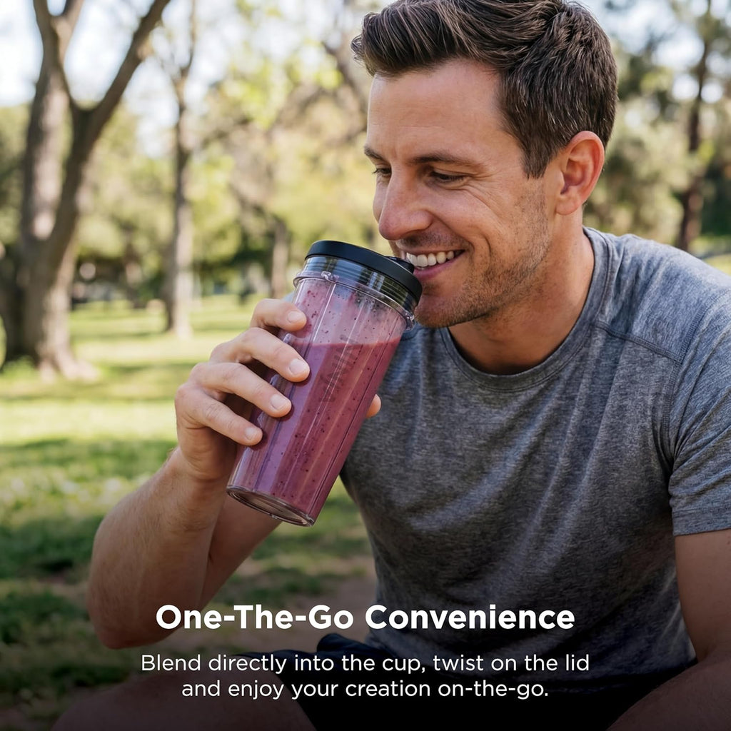 Ninja Nutri-Plus Personal Blender - Compact Push-To-Blend for Smoothies & Frozen Drinks | Includes 3 To-Go Cups & Lids | 900 Peak Watts | Silver | BN301