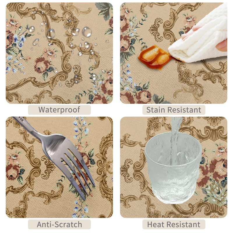 TTQYFNM 52x70inches Luxury Rectangle Tablecloth Elegant Golden Damask Pink Blue Floral Printed Fabric Table Cloth Washable and Wrinkle Free Table Cover for Kitchen Dining Room Banquet Party Decor