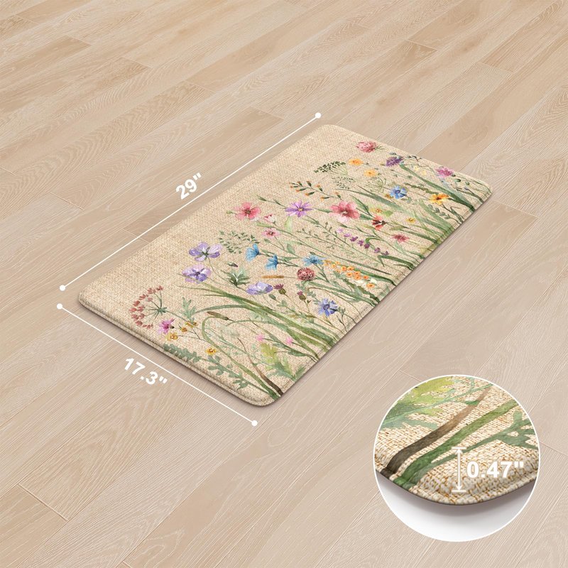 KIMODE Anti Fatigue Mats for Kitchen Floor 17.3"x29", Cushioned Kitchen Rugs, Non Slip Waterproof Kitchen Floor Mat, Floral Comfort Standing Mat for Laundry, Office, Sink, Desk Brown