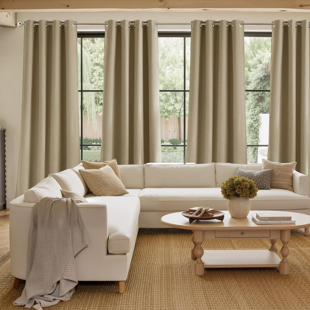 NICETOWN Blackout Curtains - Short Faux Linen Oatmeal Privacy Panels for Kitchen | 63 Inches, 2 Panels