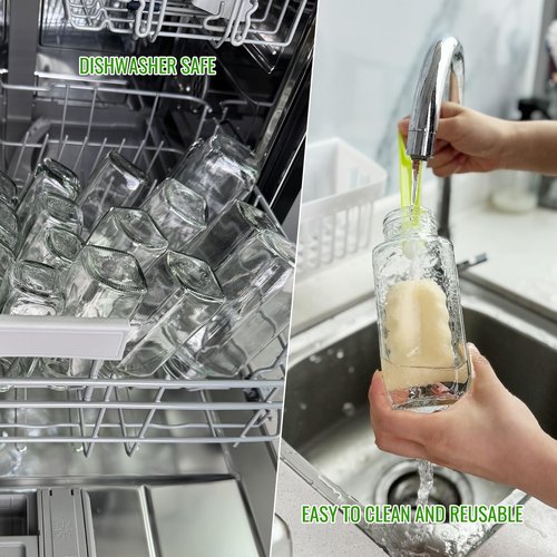 BIGIVACA 16 oz Glass Juice Bottles with Lids 10 Pack | Reusable & Leakproof Juicing Jars with Airtight & Sipping Lids, Straws & Brushes for Travel, Office, Home, Gym