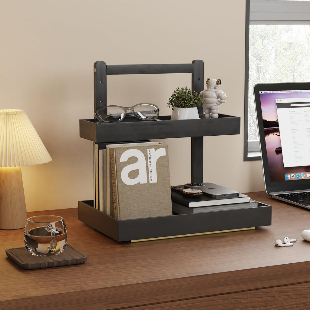 Bamboo Under Sink Organizer and Storage, 2 Tier Pull Out Cabinet Organizer, Slide Out Under Sink Storage Shelf, Undersink Organizers Shelves for Kitchen Bathroom Organization (Black, 2 Packs)