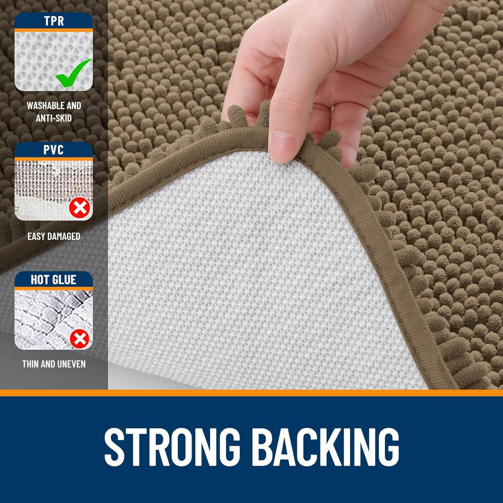 OLANLY Bathroom Rugs - Extra Soft Absorbent Chenille Bath Mats | 36x24, Quick Dry, Rubber Backing, Tan