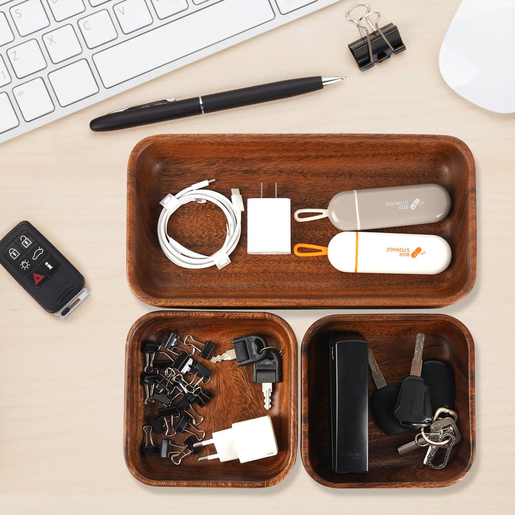 DRKLEAN DRKLEAN 3 Pack Acacia Wood Serving Trays for Home Decor,Cutting Board,Wood Organizer,Square Sugar Plates, Fruit Plates,Snack Tray, Fruit Bowl, Nut Box,Serving Platter for Home,Kitchen