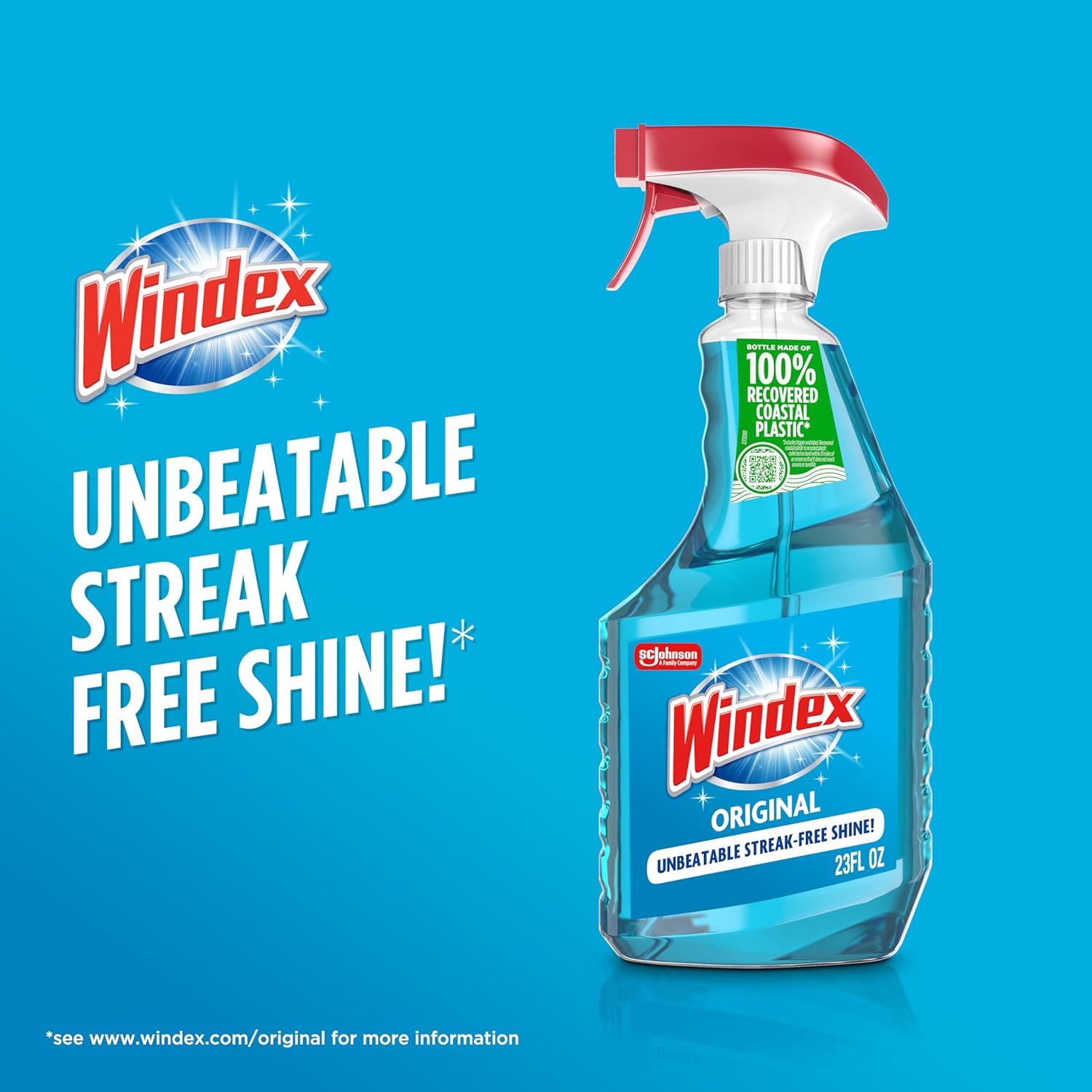 Windex Glass Cleaner Spray - Eco-Friendly 100% Recycled Plastic | Original Blue Scent, 23 Fl Oz (Pack of 6)