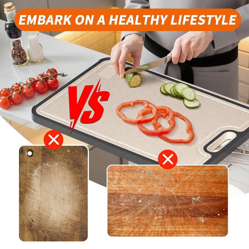 Cutting Board for Kitchen, Cutting Board Double Sided Food Grade, Pure Titanium and Wheat Straw PP Non-slip durable and easy to clean (Large)