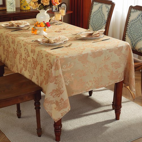 Honellaty Jacquard Tablecloth Rectangle 60x120 Inches, Spillproof, Stain Resistant, Wrinkle Free Damask Table Cloth for Fall, Harvest, Thanksgiving, Dinner(Gold)