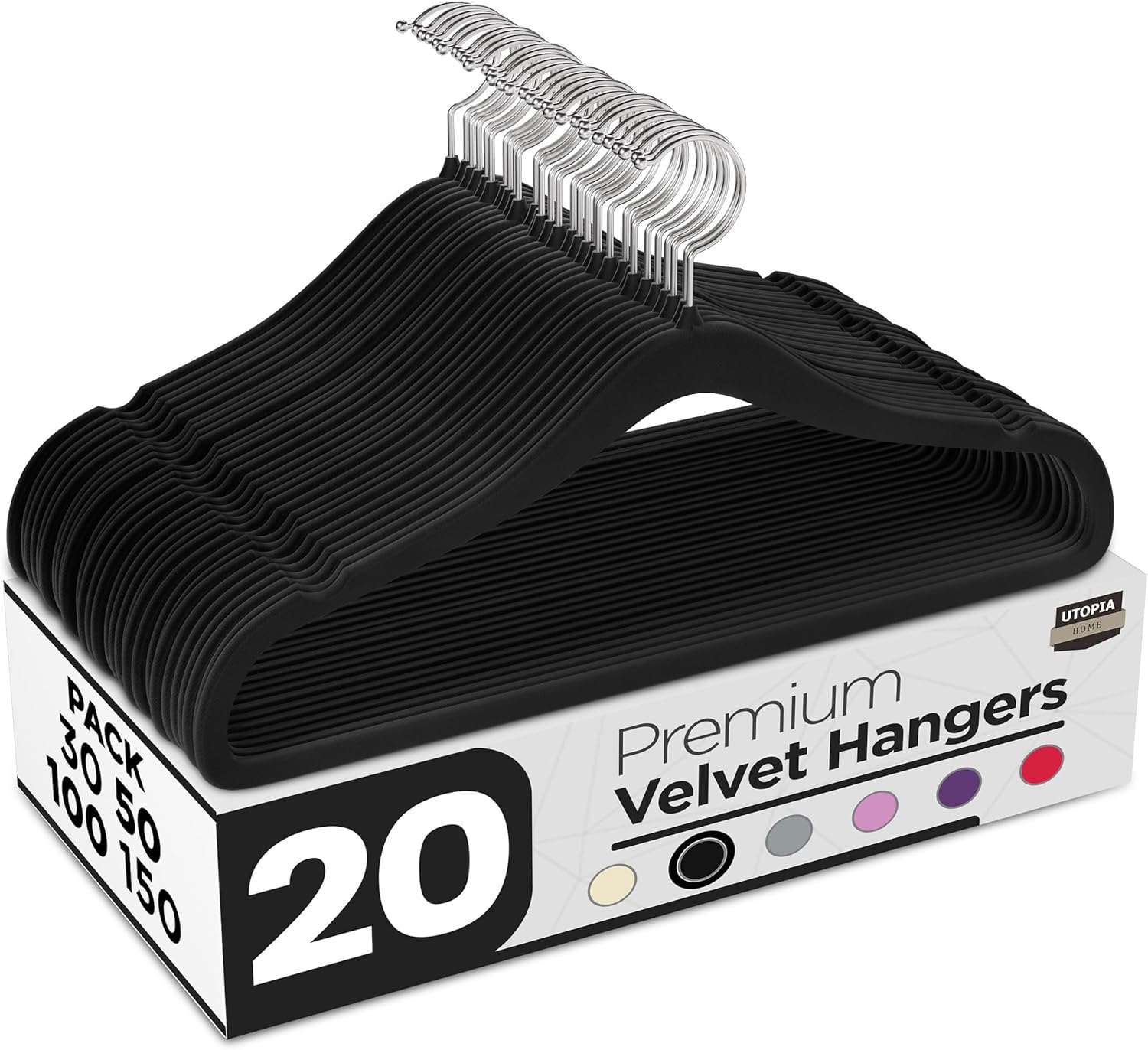 Utopia Home Velvet Hangers - Luxury Non-Slip Slim Coat & Pant Hangers, Space-Saving 20 Pack - Black