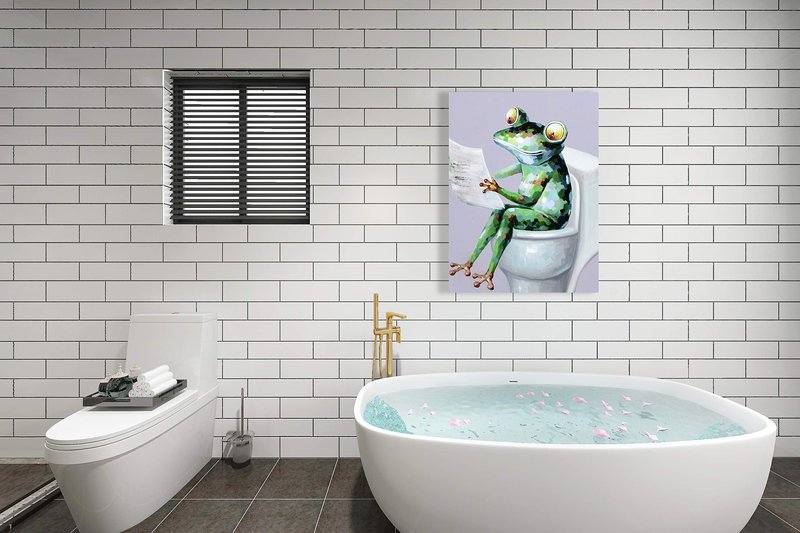 Yihui Arts Funny Bathroom Wall Art, Frog Reading Book Artwrok, Large Painting Pictures for Home Decor