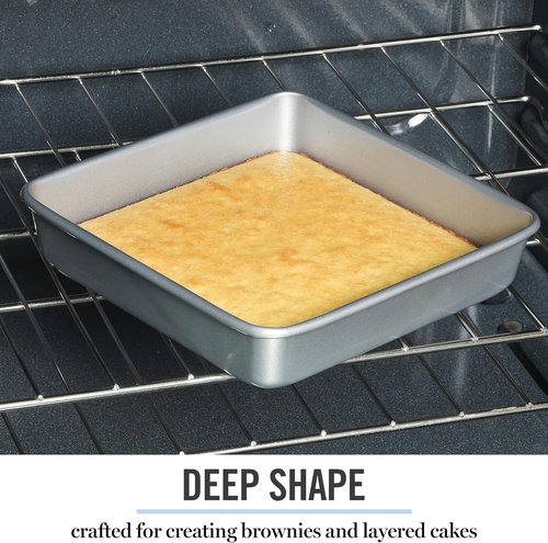 Martha Stewart Gallen 9-Inch Square Nonstick Cake Pan - Durable Carbon Steel Bakeware for Desserts