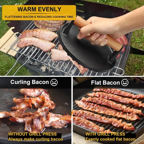 AIVIKI Burger Press - Heavy Duty Cast Iron Smash Press for Griddle | Round 6.9In & Rectangular 8.2x4.2In